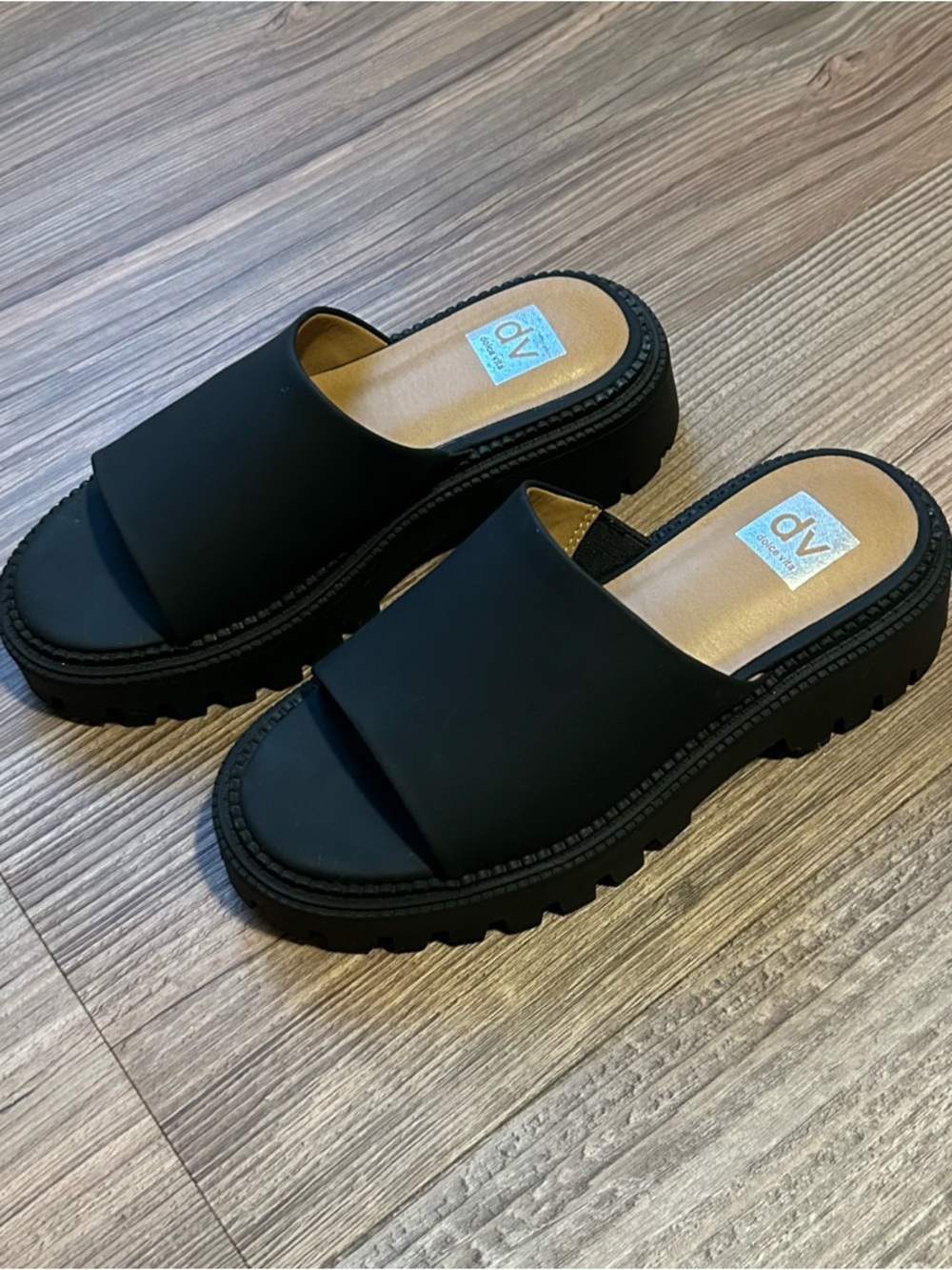 DV by Dolce Vita Black Slip-On Lug Sole Sandals